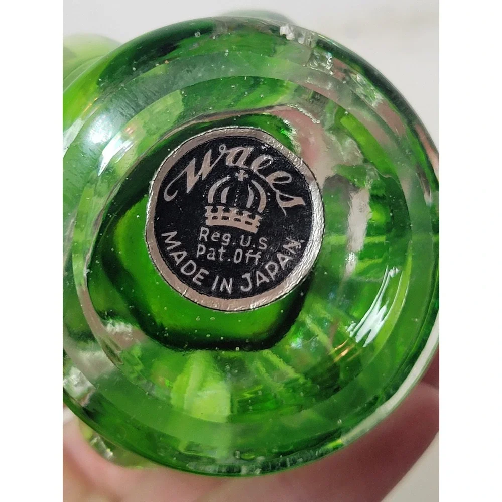 Vintage Wales Green Hand Blown Glass Swung Vase Scalloped Ruffled Made In Japan